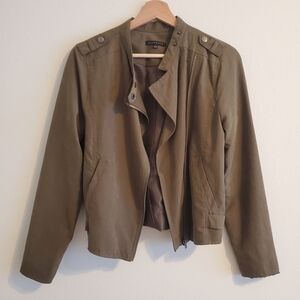 Staccato Olive Green Lightweight Satin Lined Faux Suede Moto Jacket Outerwear